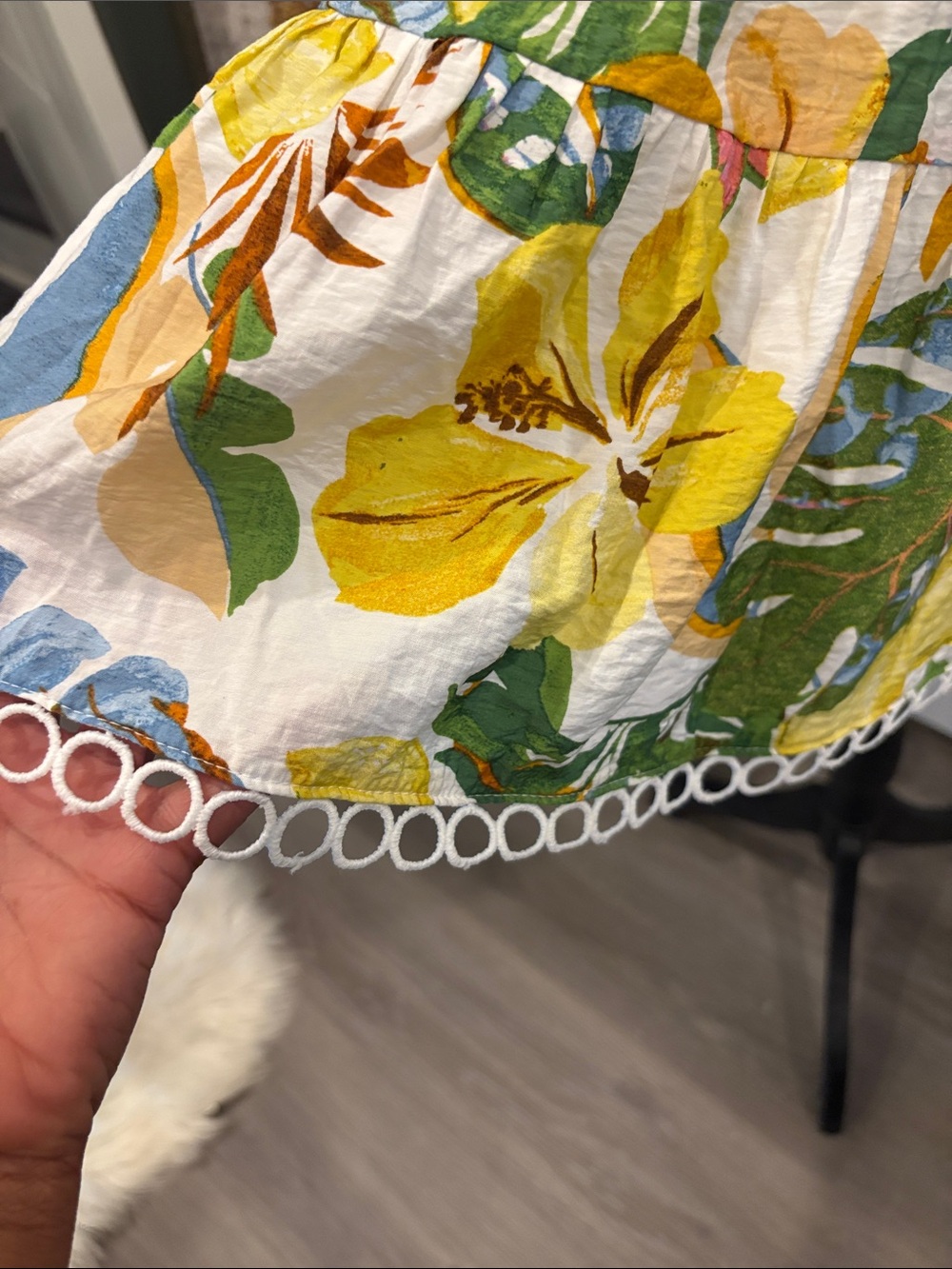 Aqua 100 % Cotton Water color mini Yellow, Green & Blue Floral Tiered Sundress - Picture 3 of 5